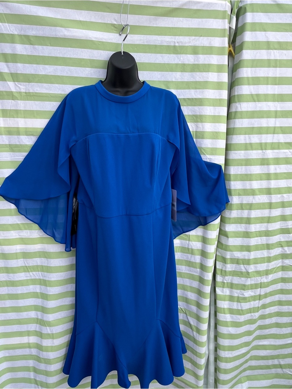 JS Collections Royal Blue Floor Lenght Dress with Flutter Sleeves